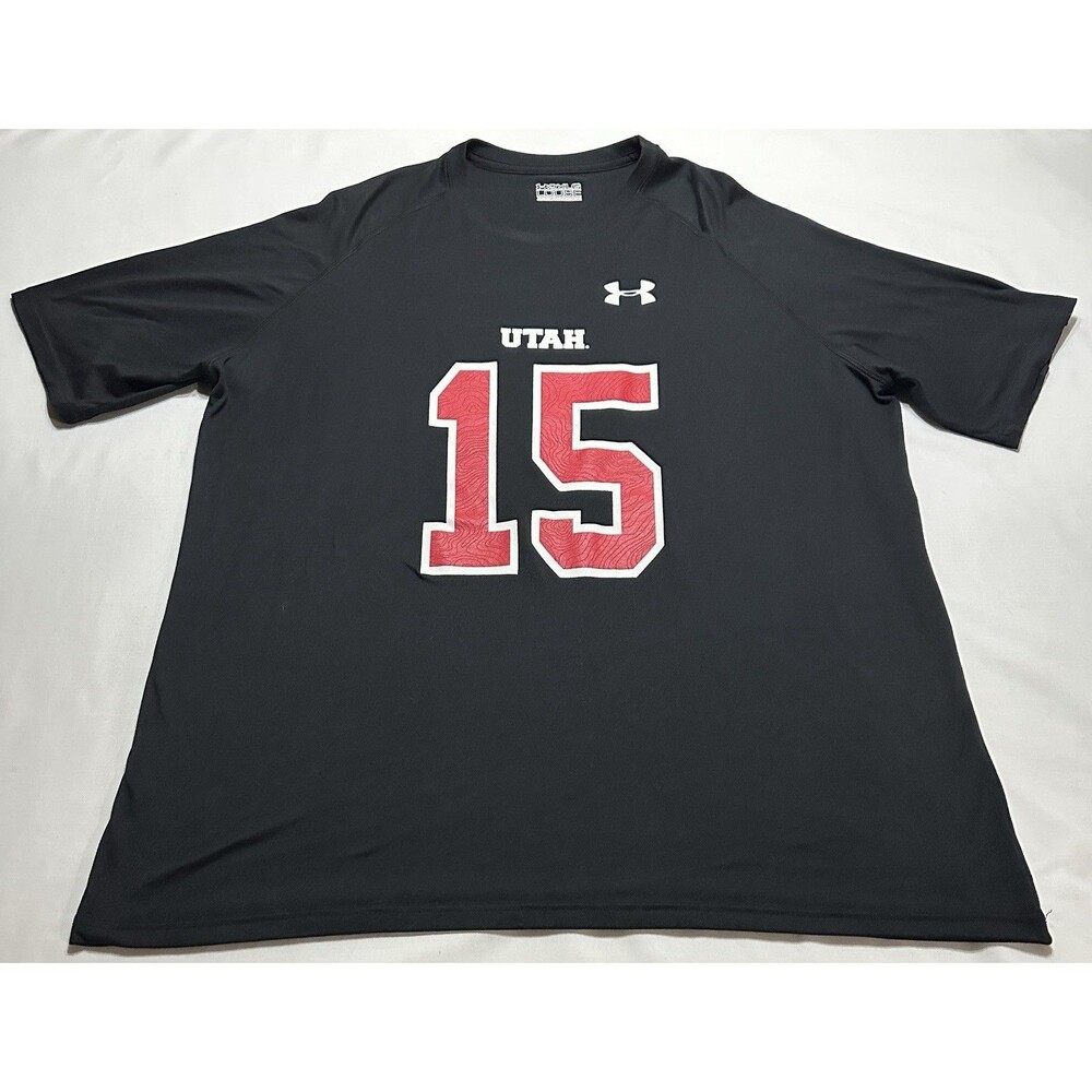Utah Utes #15 Under Armour Short Sleeve Shirt Men's 2XL XXL Black Loose Fit